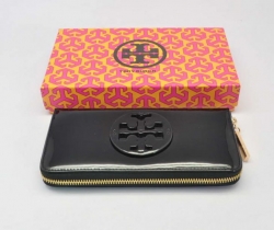 Tory Burch Patent Leather Zip Around Wallet All Black