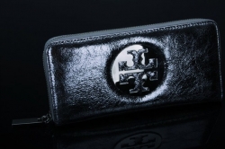 Tory Burch Metallic Zip Around Wallet Silver