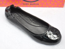 Tory Burch Quinn Quilted Leather Ballet Flat Patent Black